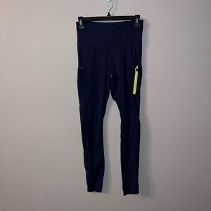 Fabletics high waisted dark navy blue and lime green leggings medium